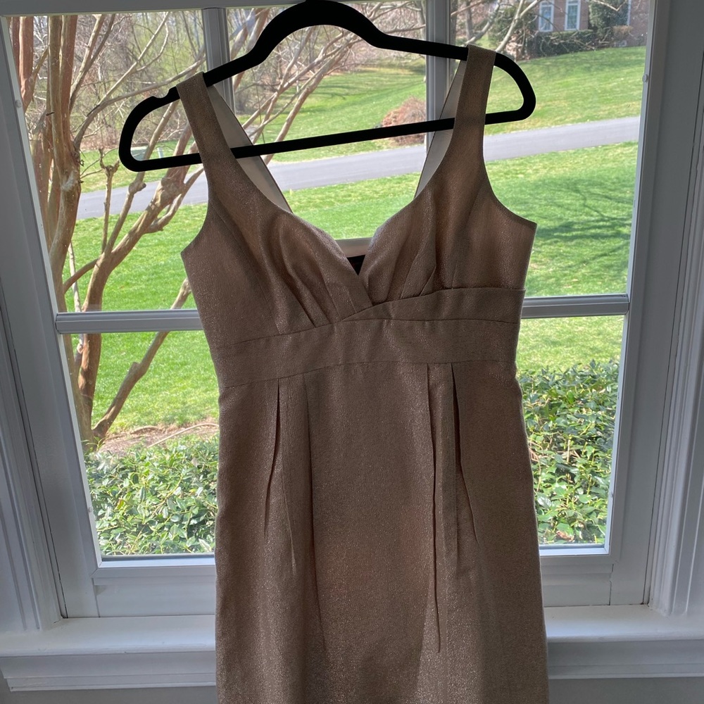 Super cute gold cocktail dress! Fun details, flattering and comfortable